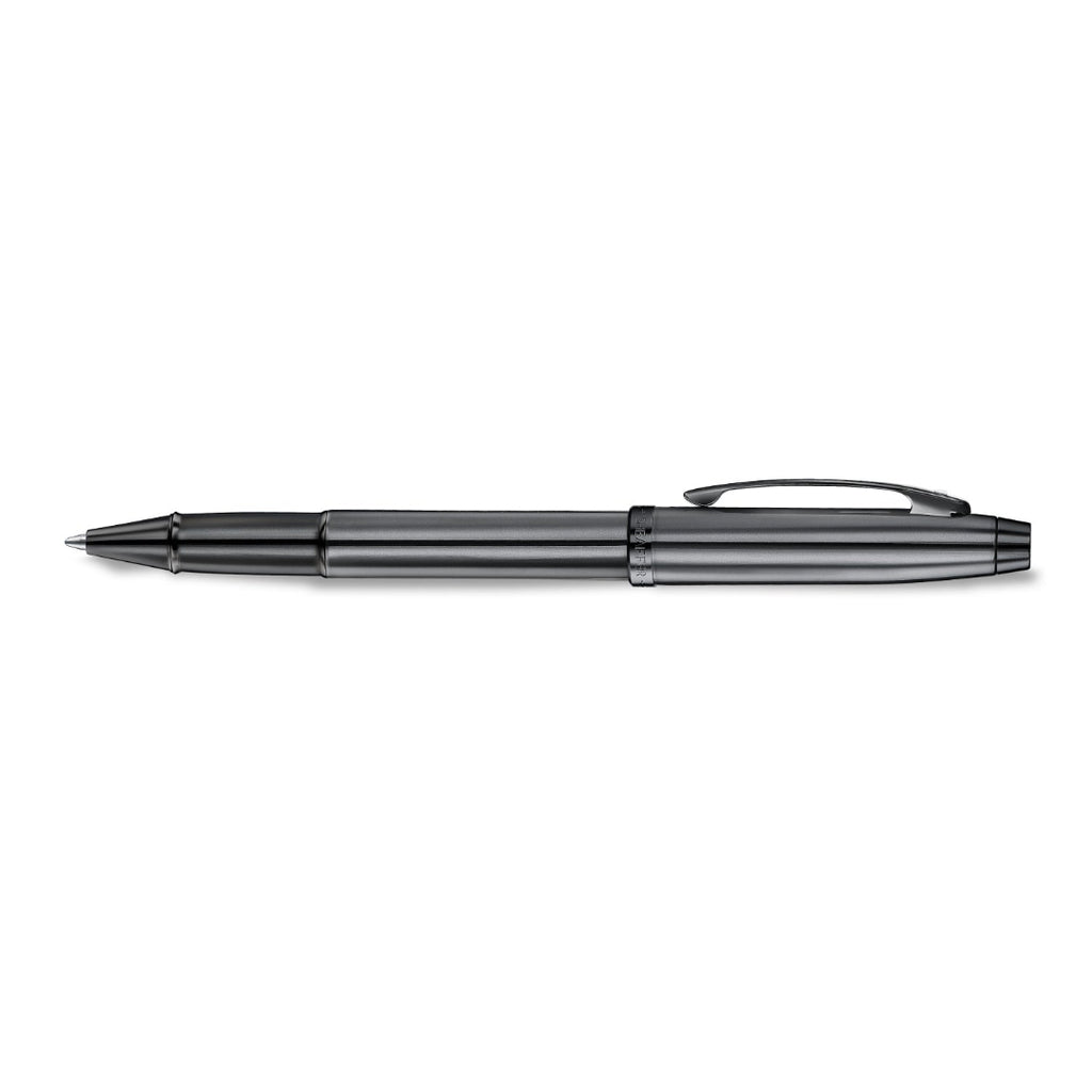 Sheaffer 100 9375 Ionic Gunmetal Grey Rollerball Pen with Shiny PVD Trims side profile