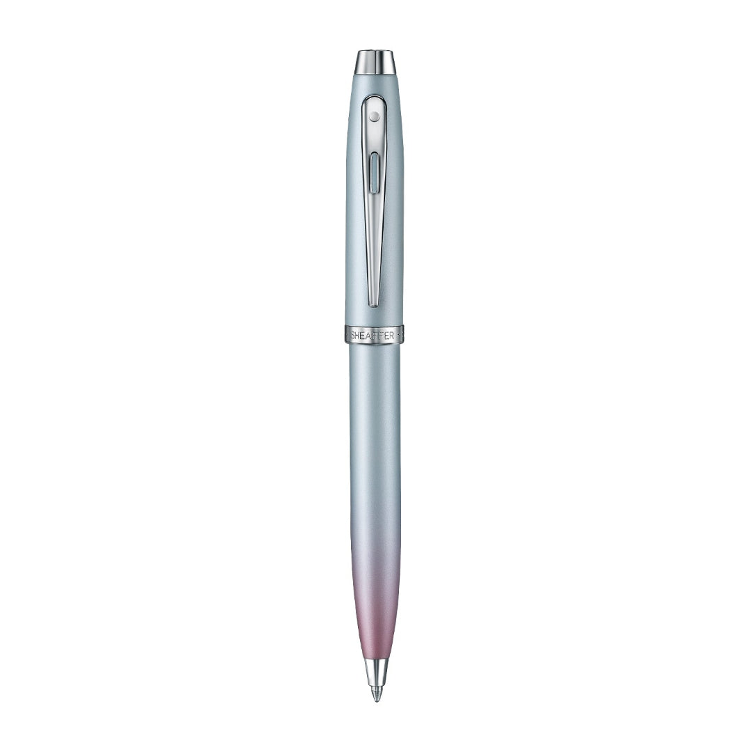Sheaffer 100 9376 Expressions Blue and Pink Pearlised Gradient Ballpoint Pen with Chrome-plated Trims front profile