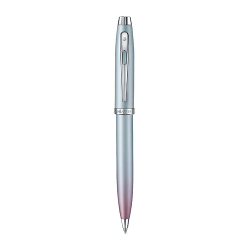 Sheaffer 100 9376 Expressions Blue and Pink Pearlised Gradient Ballpoint Pen with Chrome-plated Trims front profile