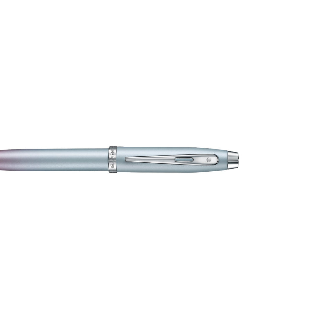 Sheaffer 100 9376 Expressions Blue and Pink Pearlised Gradient Ballpoint Pen with Chrome-plated Trims clip details