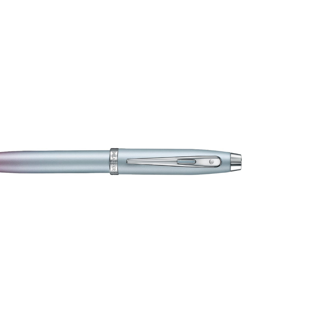 Sheaffer 100 9376 Expressions Blue and Pink Pearlised Gradient Ballpoint Pen with Chrome-plated Trims clip details