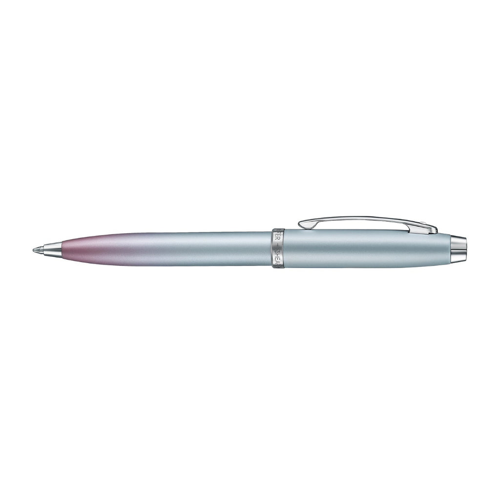 Sheaffer 100 9376 Expressions Blue and Pink Pearlised Gradient Ballpoint Pen with Chrome-plated Trims full side profile