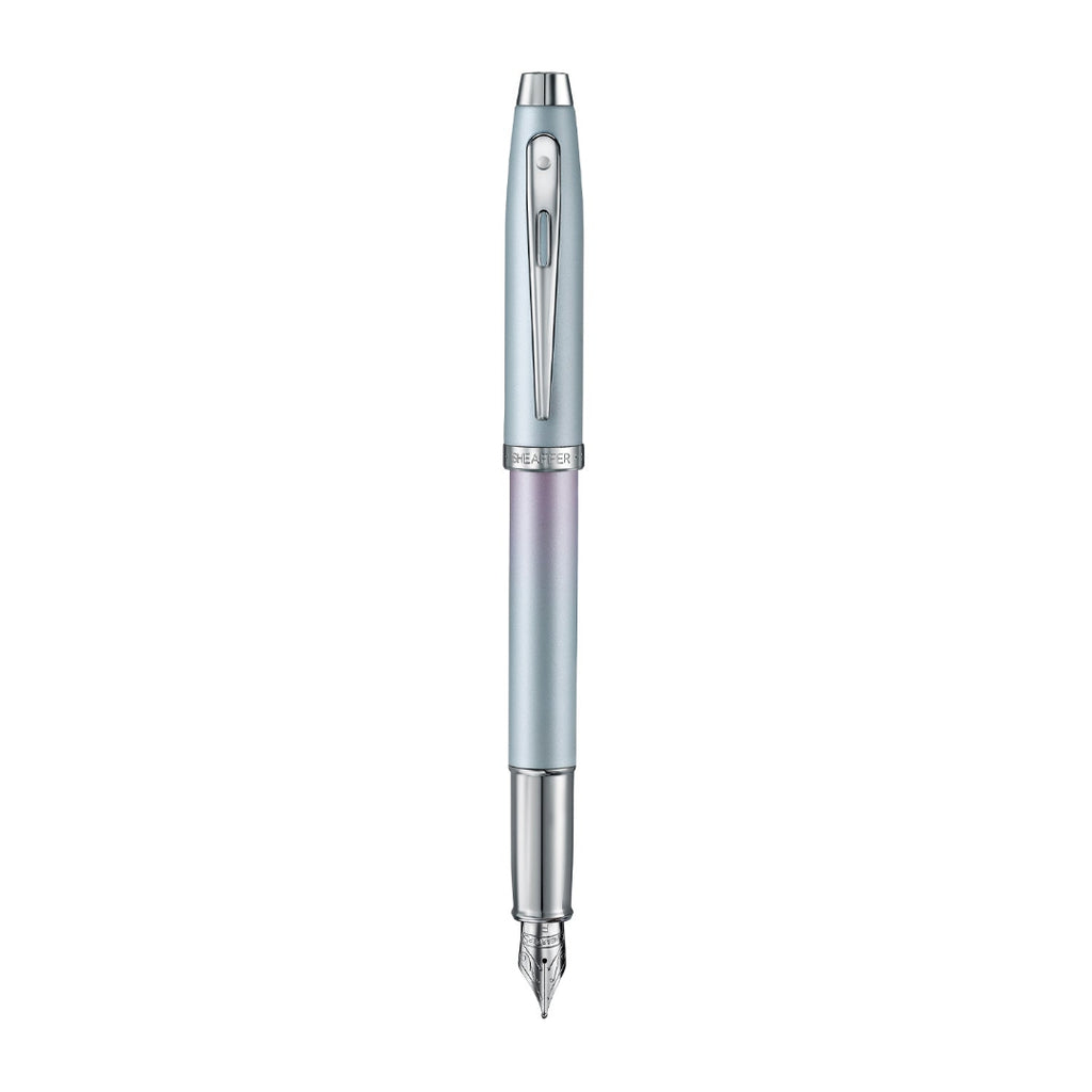Sheaffer 100 9376 Expressions Blue and Pink Pearlised Gradient Fountain Pen with Chrome-plated Trims front view