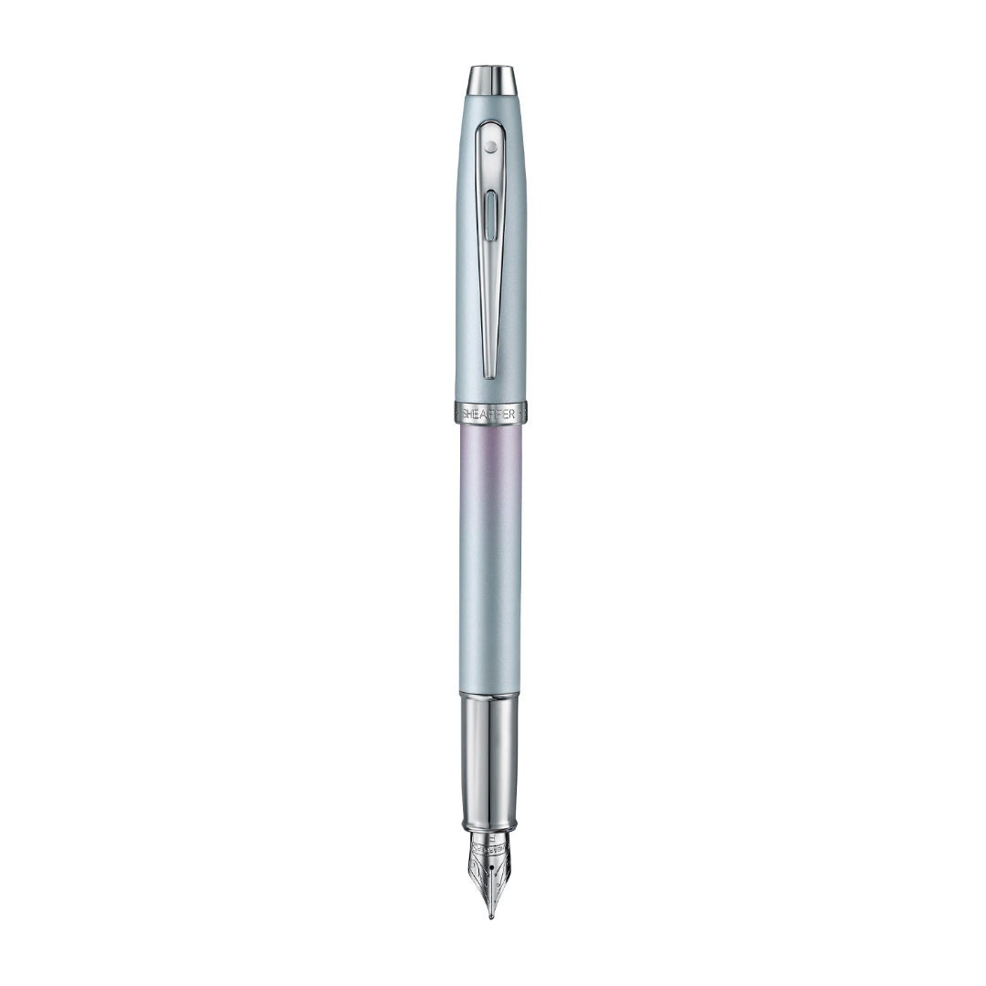 Sheaffer 100 9376 Expressions Blue and Pink Pearlised Gradient Fountain Pen with Chrome-plated Trims front view