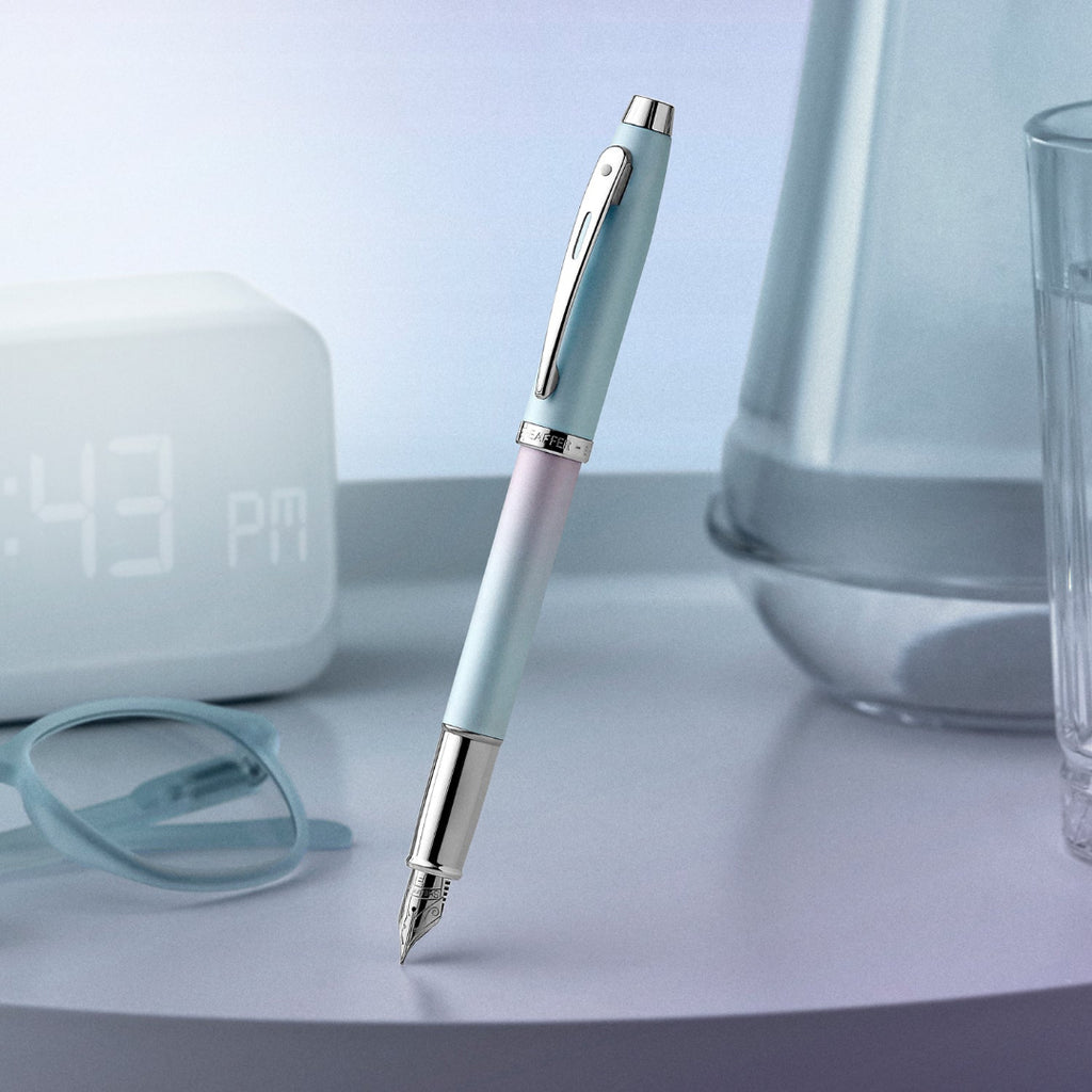 Sheaffer 100 9376 Expressions Blue and Pink Pearlised Gradient Fountain Pen with Chrome-plated Trims lifestyle