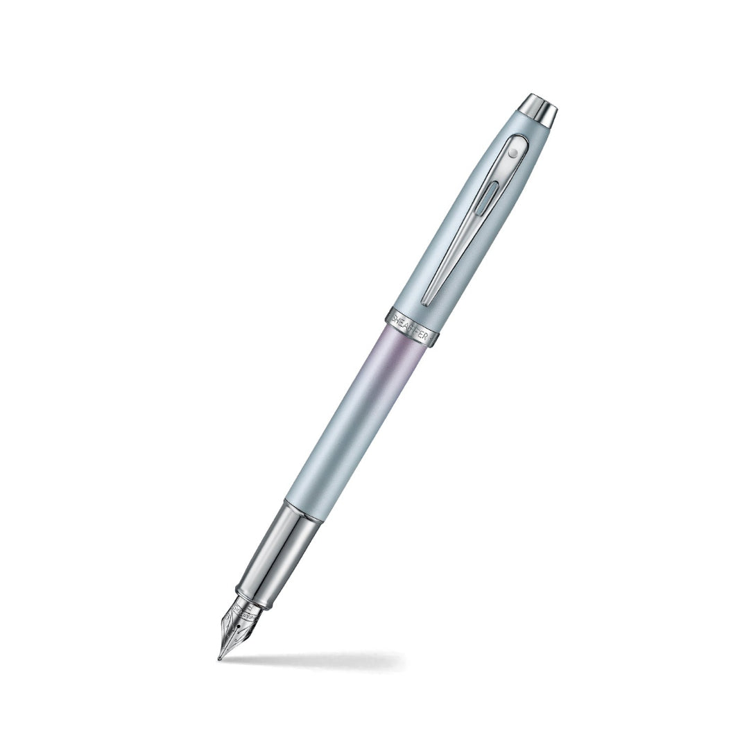Sheaffer 100 9376 Expressions Blue and Pink Pearlised Gradient Fountain Pen with Chrome-plated Trims writing shot