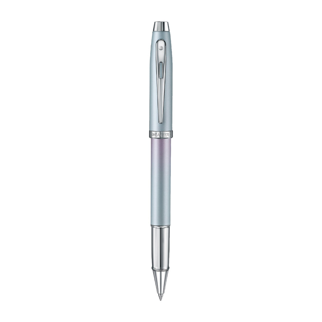 Sheaffer 100 9376 Expressions Blue and Pink Pearlised Gradient Rollerball Pen with Chrome-plated Trims full upright view