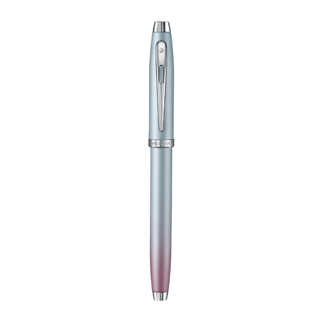 Sheaffer 100 9376 Expressions Blue and Pink Pearlised Gradient Rollerball Pen with Chrome-plated Trims full front view