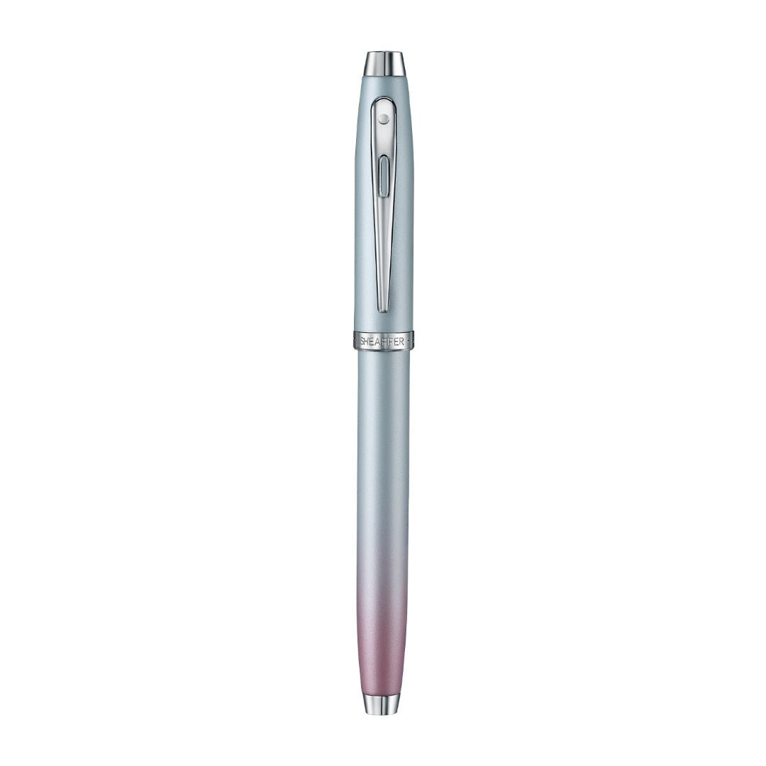 Sheaffer 100 9376 Expressions Blue and Pink Pearlised Gradient Rollerball Pen with Chrome-plated Trims full front view