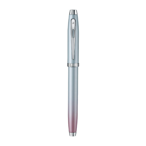 Sheaffer 100 9376 Expressions Blue and Pink Pearlised Gradient Rollerball Pen with Chrome-plated Trims full front view