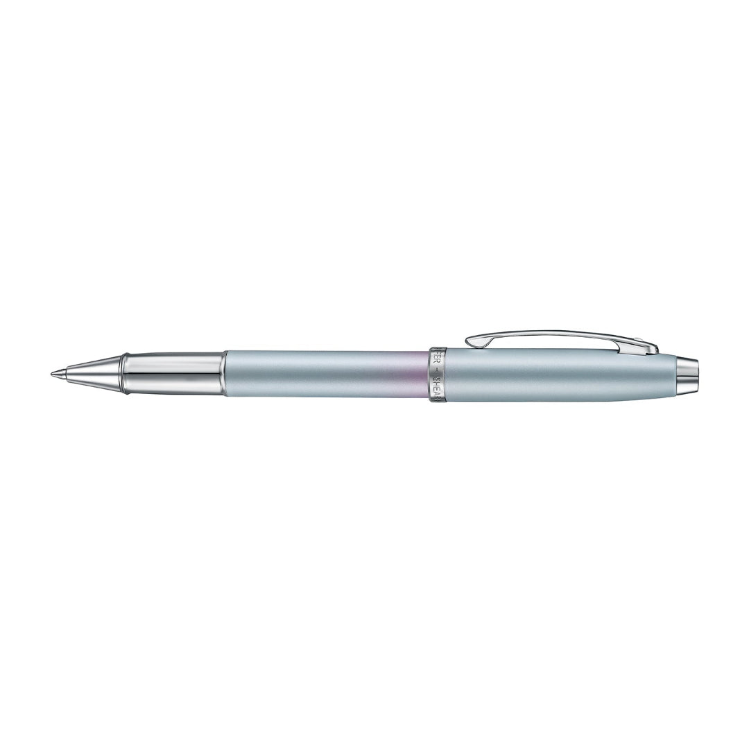 Sheaffer 100 9376 Expressions Blue and Pink Pearlised Gradient Rollerball Pen with Chrome-plated Trims side profile