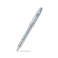 Sheaffer 100 9376 Expressions Blue and Pink Pearlised Gradient Rollerball Pen with Chrome-plated Trims angled writing shot