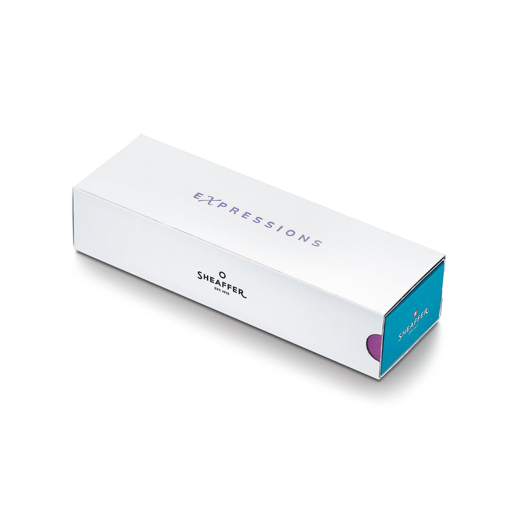 Sheaffer 100 9376 Expressions Blue and Pink Pearlised Gradient Rollerball Pen with Chrome-plated Trims WW31 Expressions Gift Box Closed