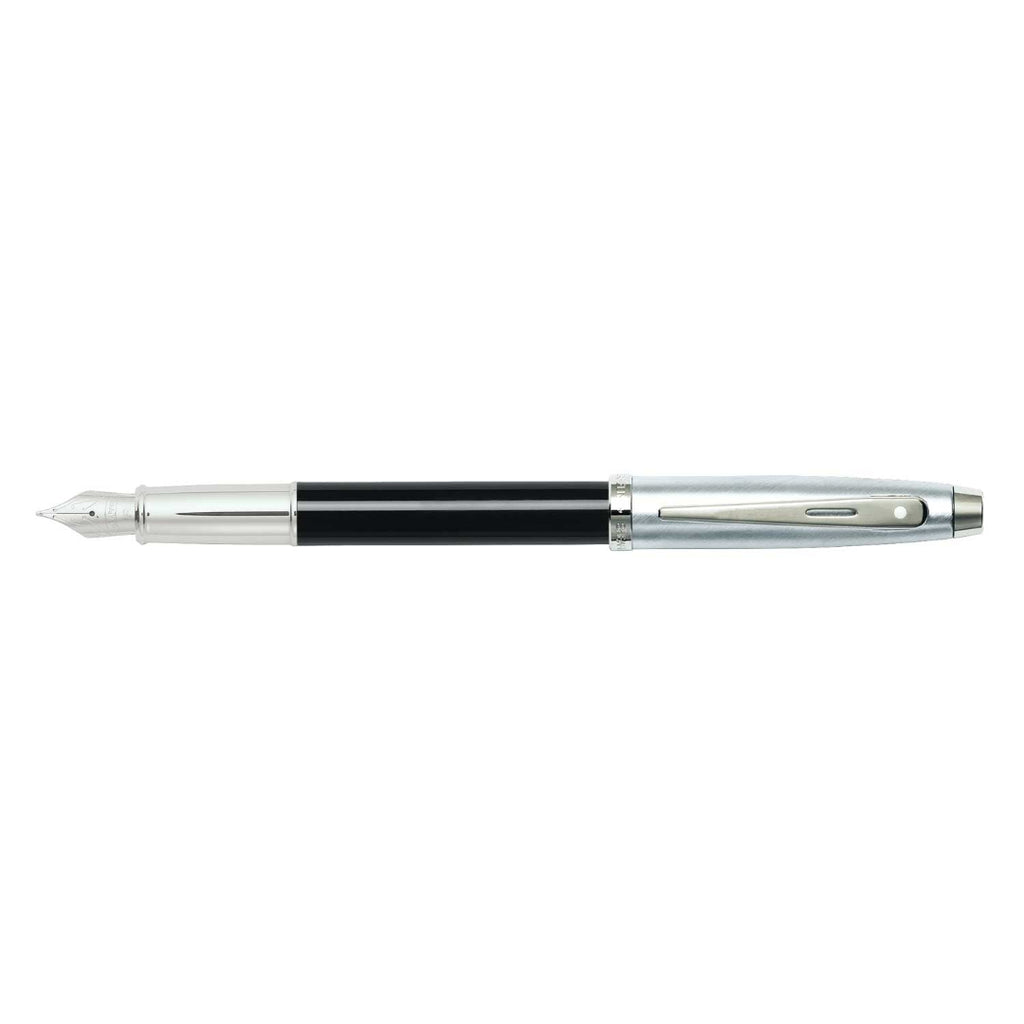Sheaffer 100 Black and Chrome Fountain Pen With Chrome Trims full side profile