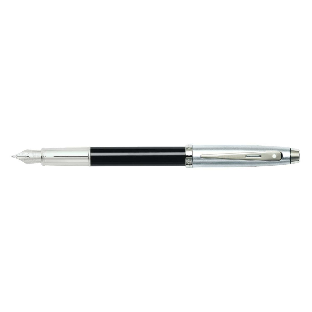 Sheaffer 100 Black and Chrome Fountain Pen With Chrome Trims full side profile