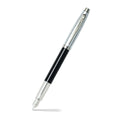 Sheaffer 100 Black and Chrome Fountain Pen With Chrome Trims angled writing shot