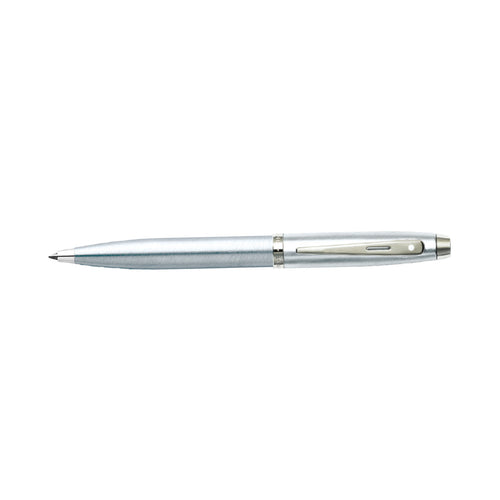 Sheaffer 100 Brushed Chrome Ballpoint Pen With Shiny Chrome Trim full side profile