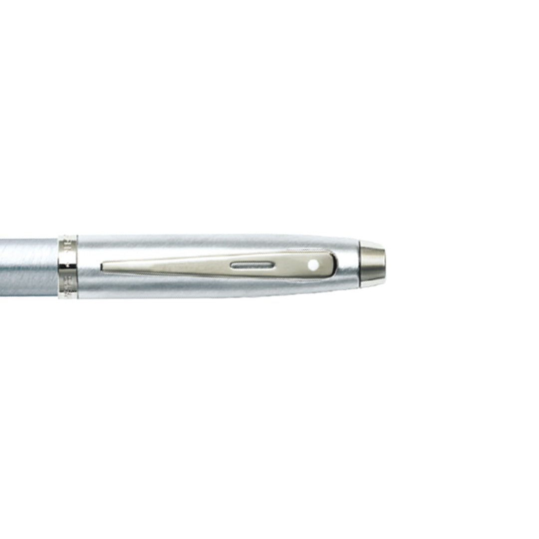 Sheaffer 100 Brushed Chrome Ballpoint Pen With Shiny Chrome Trim clip details
