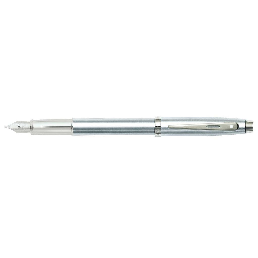 Sheaffer 100 Brushed Chrome Fountain Pen With Chrome Trims full side profile