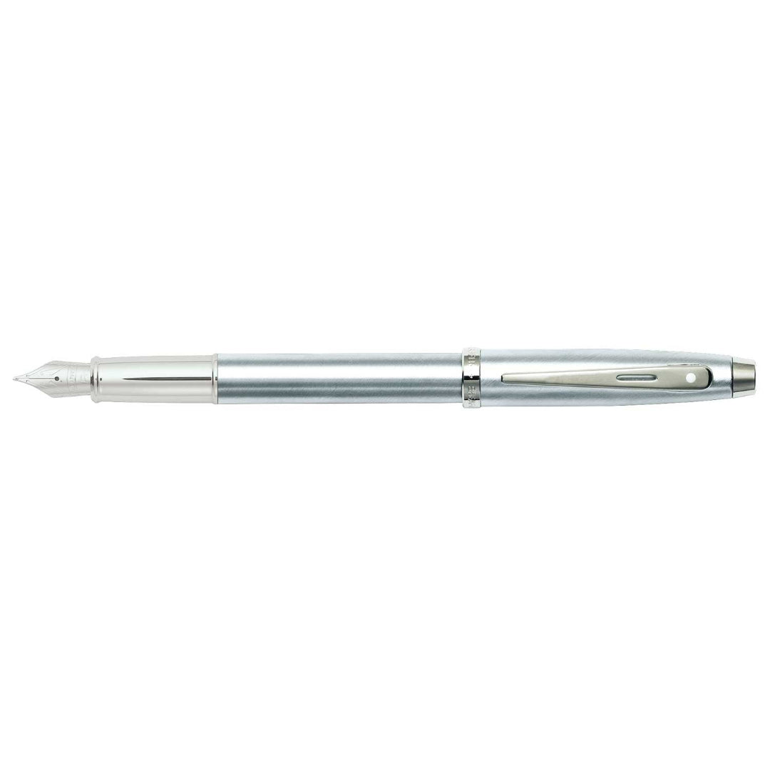 Sheaffer 100 Brushed Chrome Fountain Pen With Chrome Trims full side profile