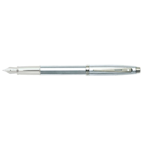 Sheaffer 100 Brushed Chrome Fountain Pen With Chrome Trims full side profile