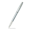 Sheaffer 100 Brushed Chrome Fountain Pen With Chrome Trims angled writing shot