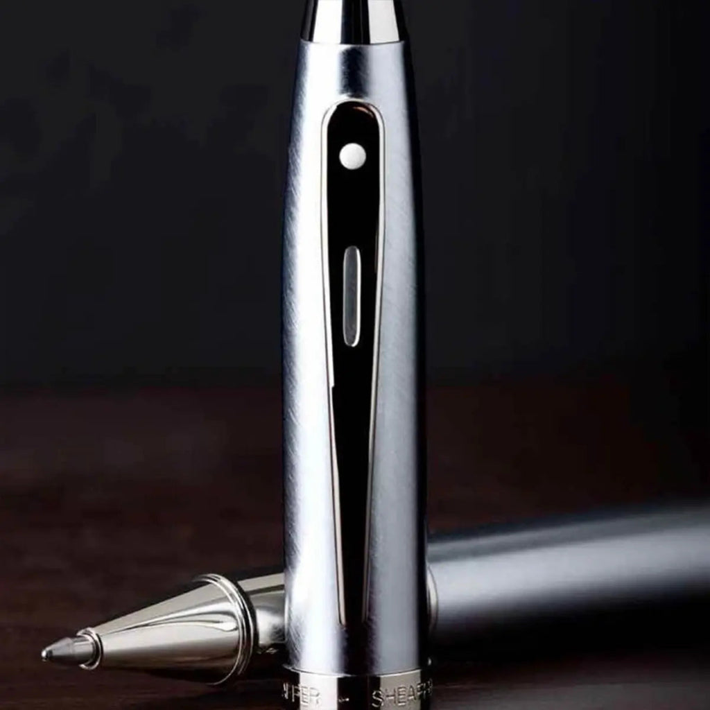 Sheaffer 100 Brushed Chrome With Shiny Chrome Trim Rollerball Pen closer clip details