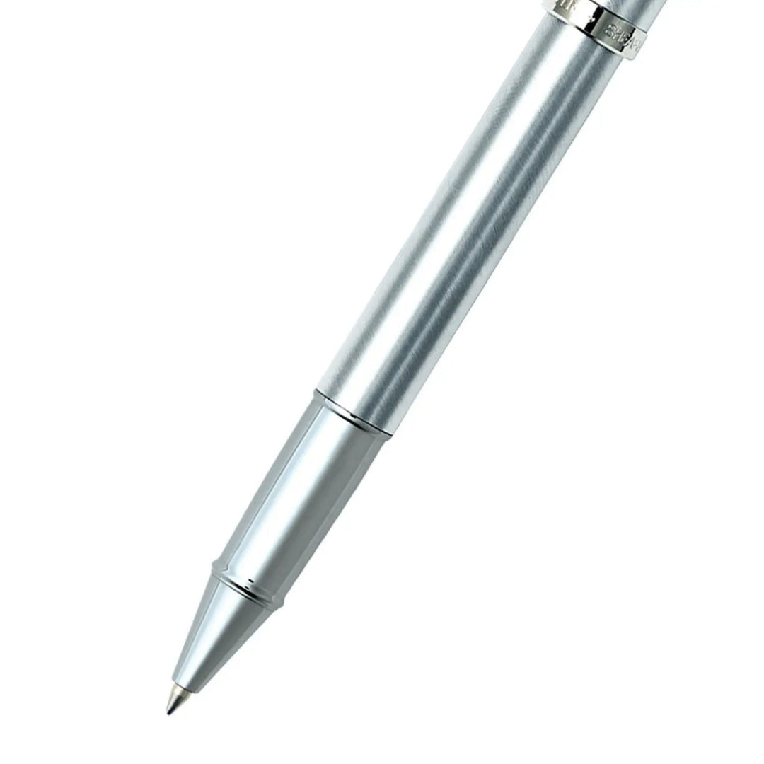 Sheaffer 100 Brushed Chrome With Shiny Chrome Trim Rollerball Pen barrel and tip section