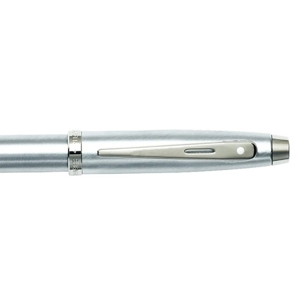 Sheaffer 100 Brushed Chrome With Shiny Chrome Trim Rollerball Pen clip details