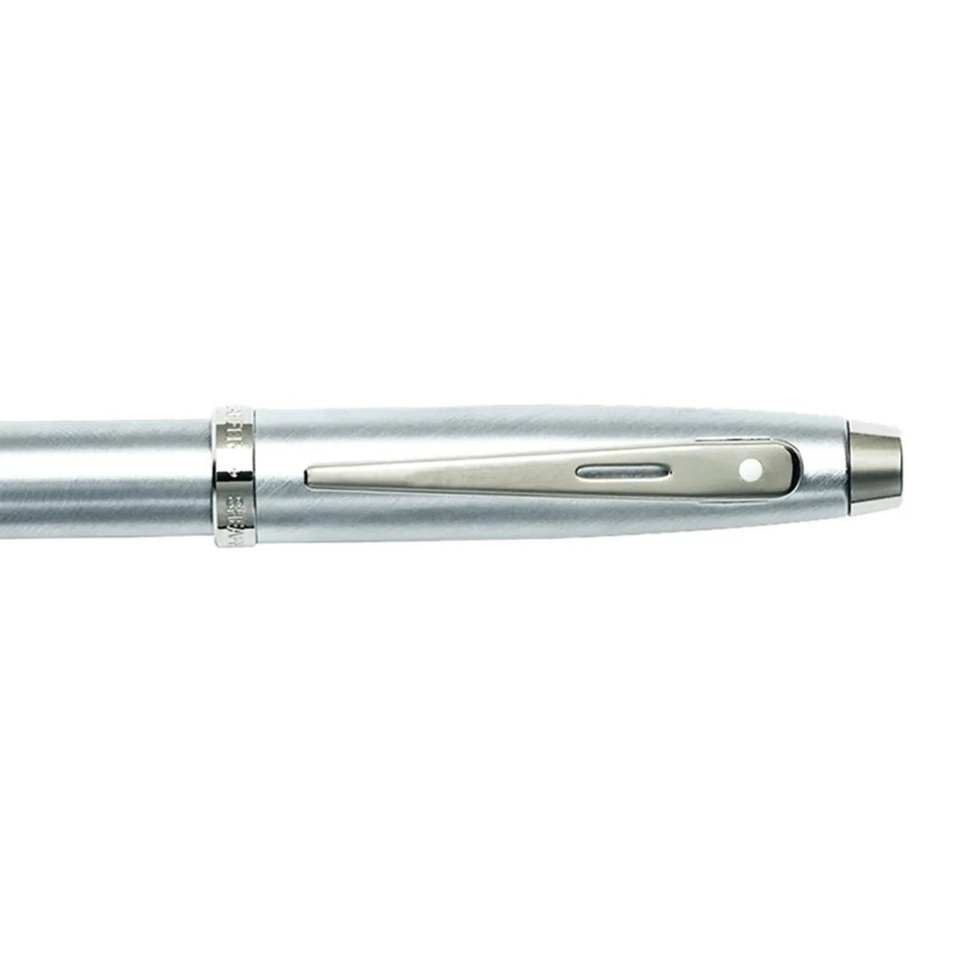 Sheaffer 100 Brushed Chrome With Shiny Chrome Trim Rollerball Pen clip details