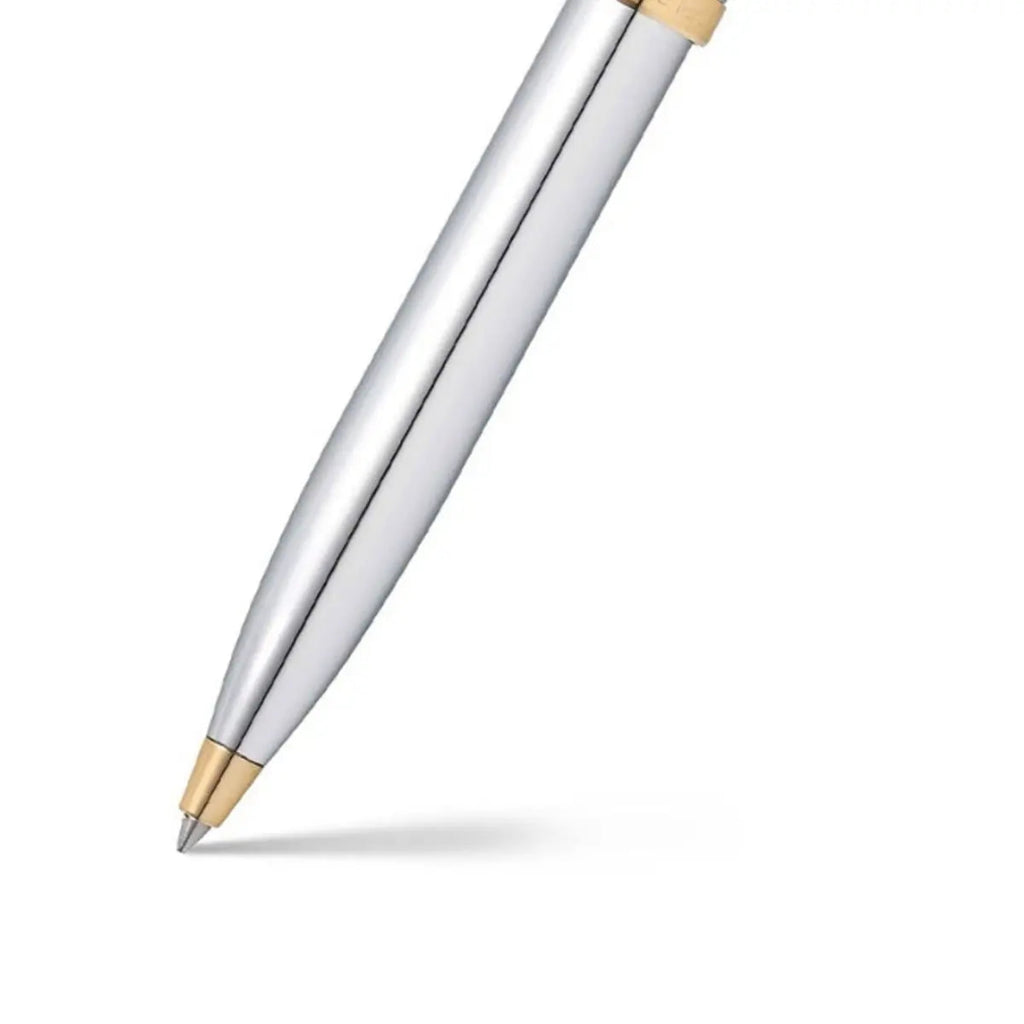 Sheaffer 100 Chrome Ballpoint Pen With Gold Trims barrel and tip section