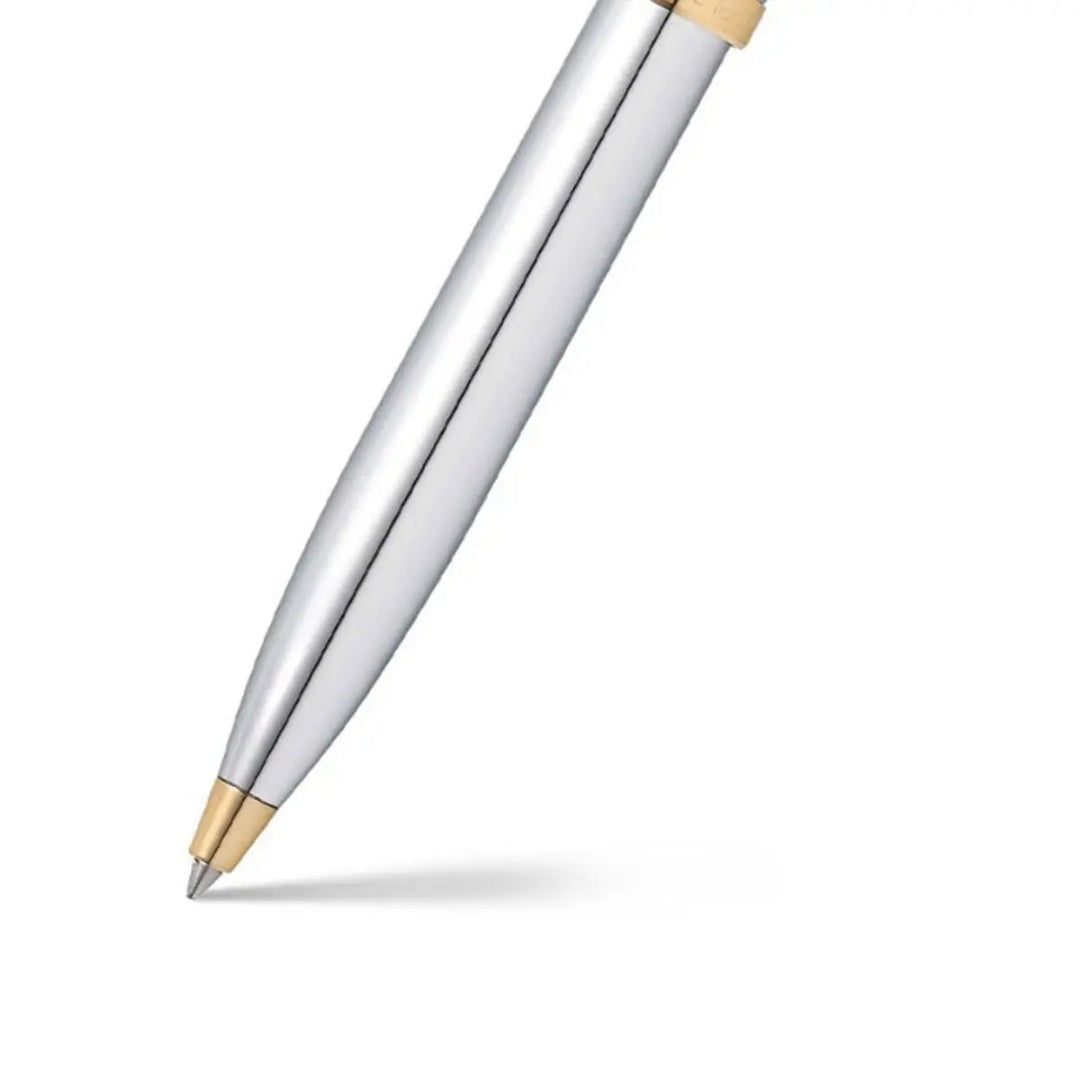 Sheaffer 100 Chrome Ballpoint Pen With Gold Trims barrel and tip section