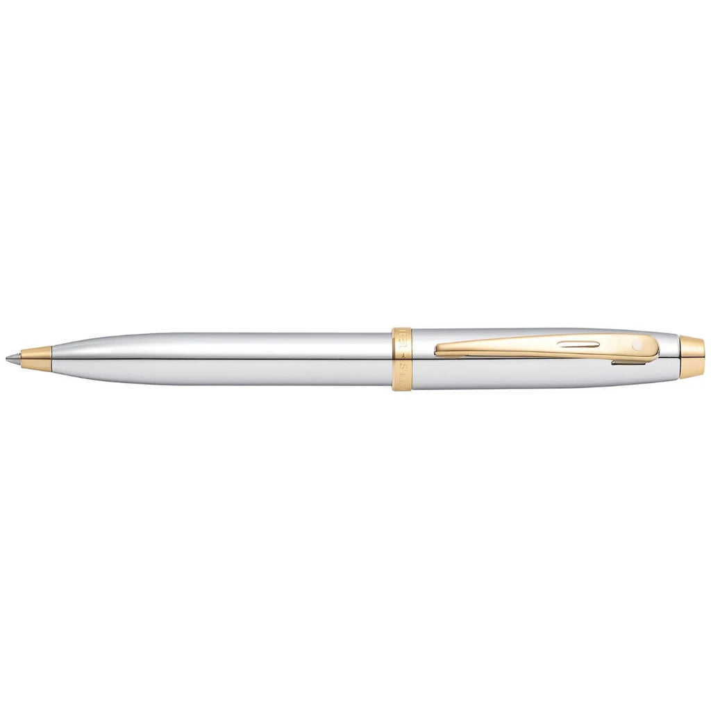 Sheaffer 100 Chrome Ballpoint Pen With Gold Trims full side profile