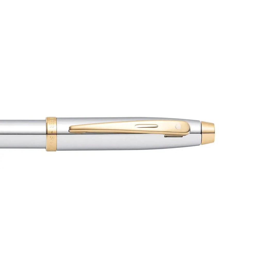 Sheaffer 100 Chrome Ballpoint Pen With Gold Trims clip details