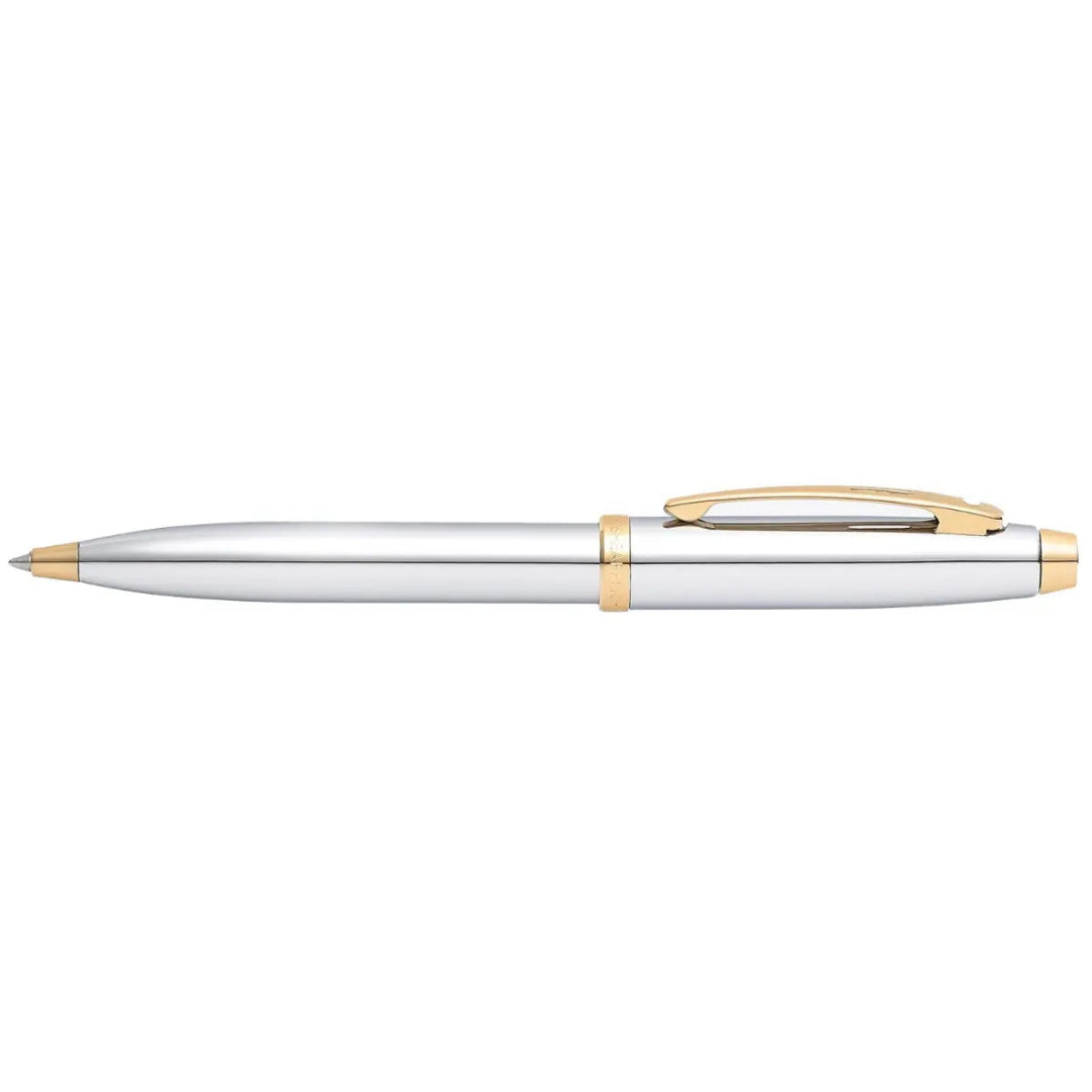 Sheaffer 100 Chrome Ballpoint Pen With Gold Trims side profile
