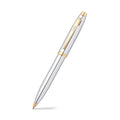 Sheaffer 100 Chrome Ballpoint Pen With Gold Trims angled writing shot