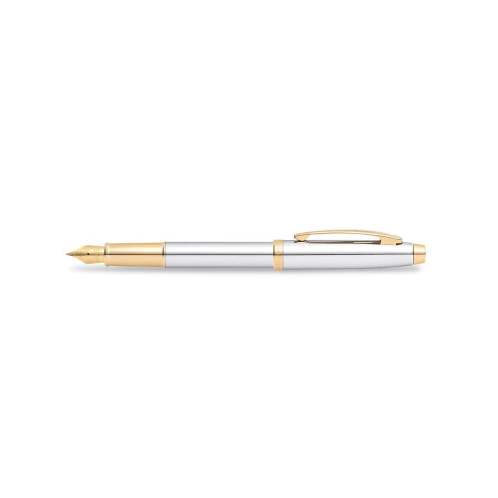 Sheaffer 100 Chrome Fountain Pen With Gold Trims full side profile