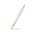 Sheaffer 100 Chrome Fountain Pen With Gold Trims angled writing shot