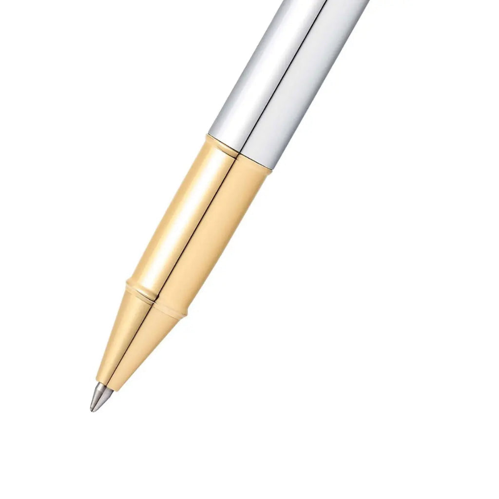 Sheaffer 100 Chrome Rollerball Pen With Gold Trims barrel and tip section