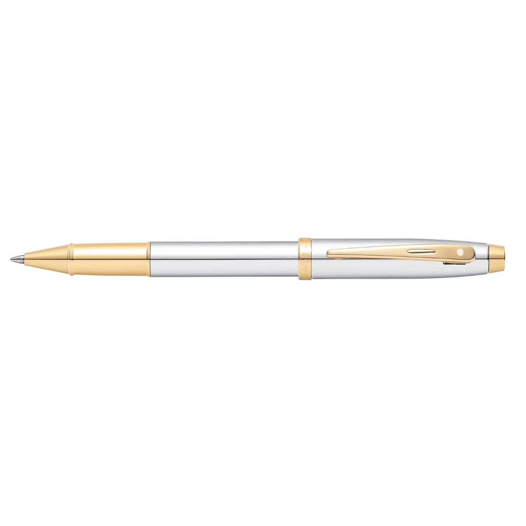 Sheaffer 100 Chrome Rollerball Pen With Gold Trims full side profile