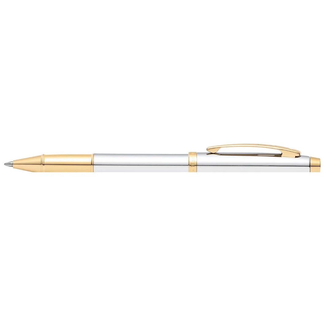 Sheaffer 100 Chrome Rollerball Pen With Gold Trims side profile