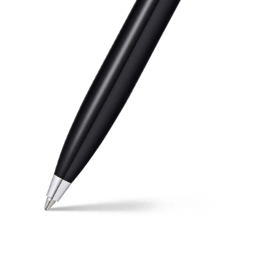 Sheaffer 100 Glossy Black Ballpoint Pen With Chrome-Plated Trims barrel and tip section