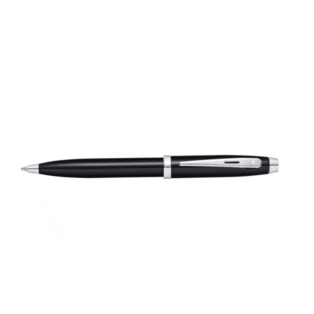 Sheaffer 100 Glossy Black Ballpoint Pen With Chrome-Plated Trims full side profile