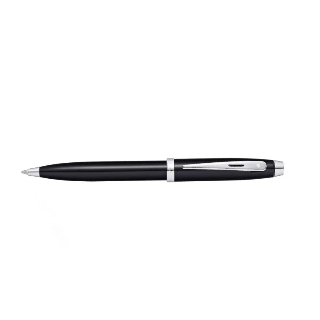 Sheaffer 100 Glossy Black Ballpoint Pen With Chrome-Plated Trims full side profile