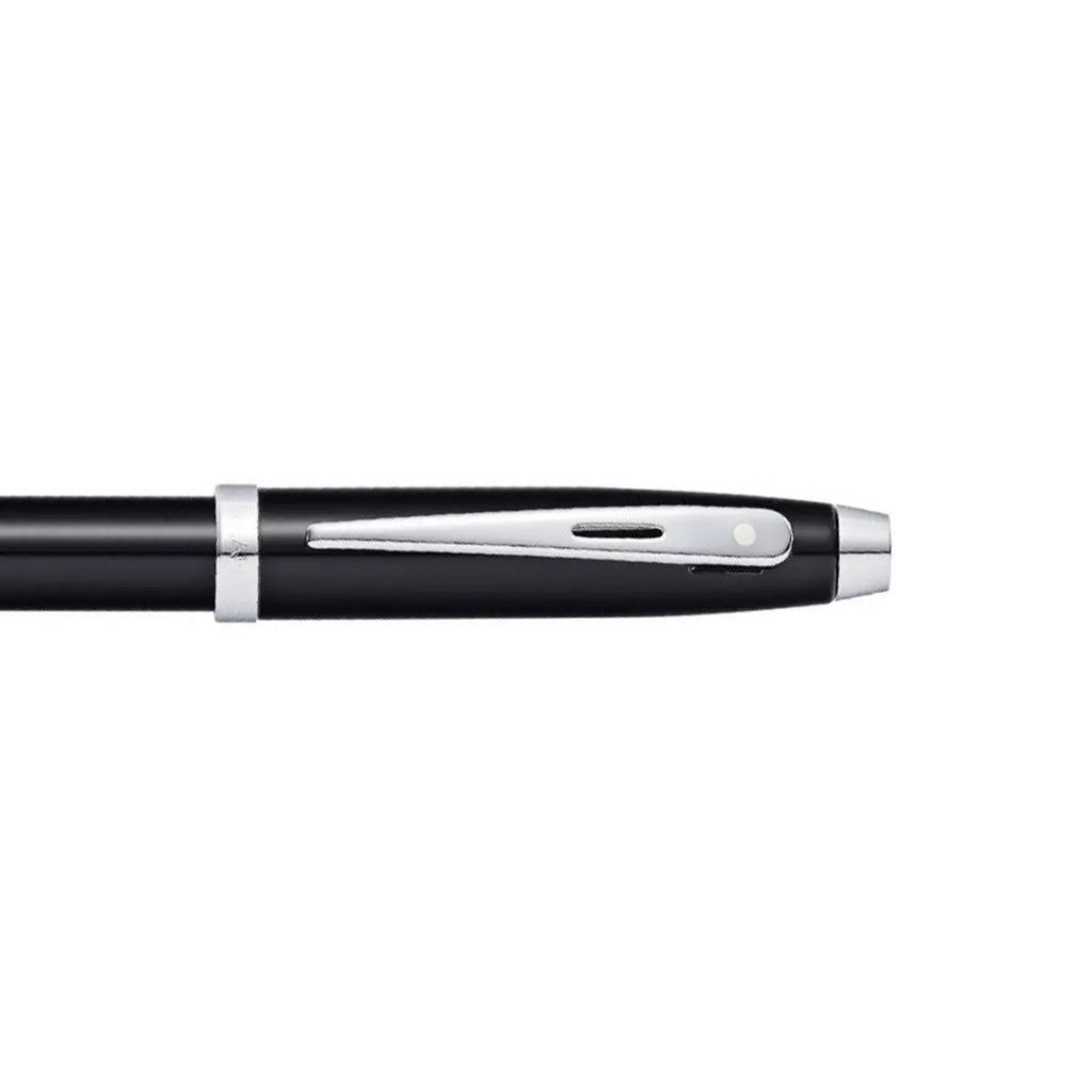 Sheaffer 100 Glossy Black Ballpoint Pen With Chrome-Plated Trims clip details