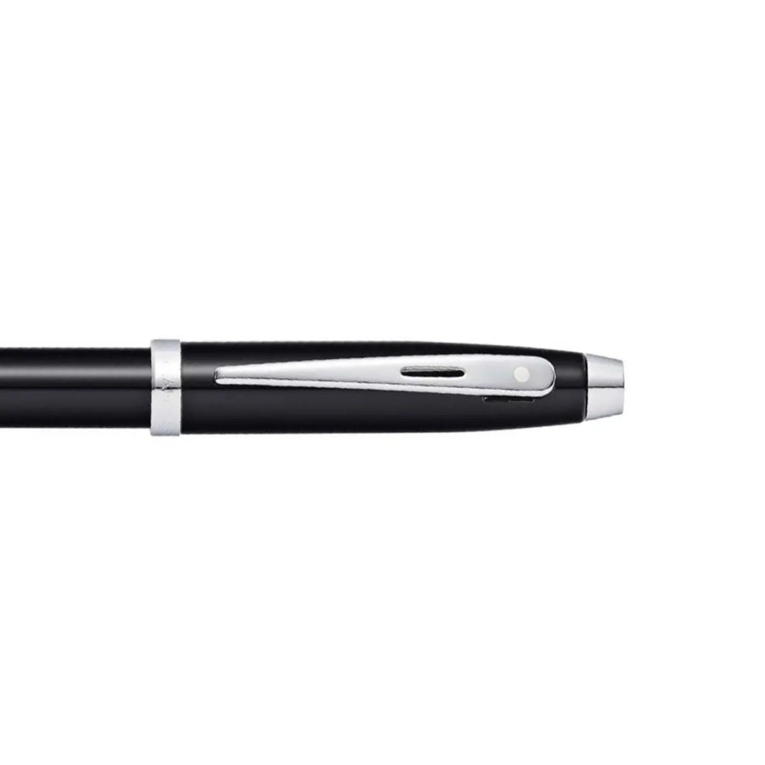 Sheaffer 100 Glossy Black Ballpoint Pen With Chrome-Plated Trims clip details
