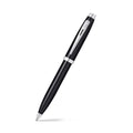 Sheaffer 100 Glossy Black Ballpoint Pen With Chrome-Plated Trims angled writing shot
