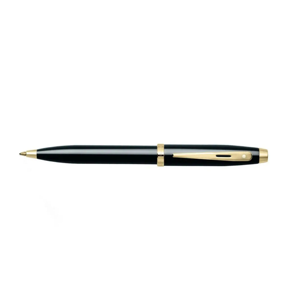 Sheaffer 100 Glossy Black Ballpoint Pen With Gold Trims full side profile