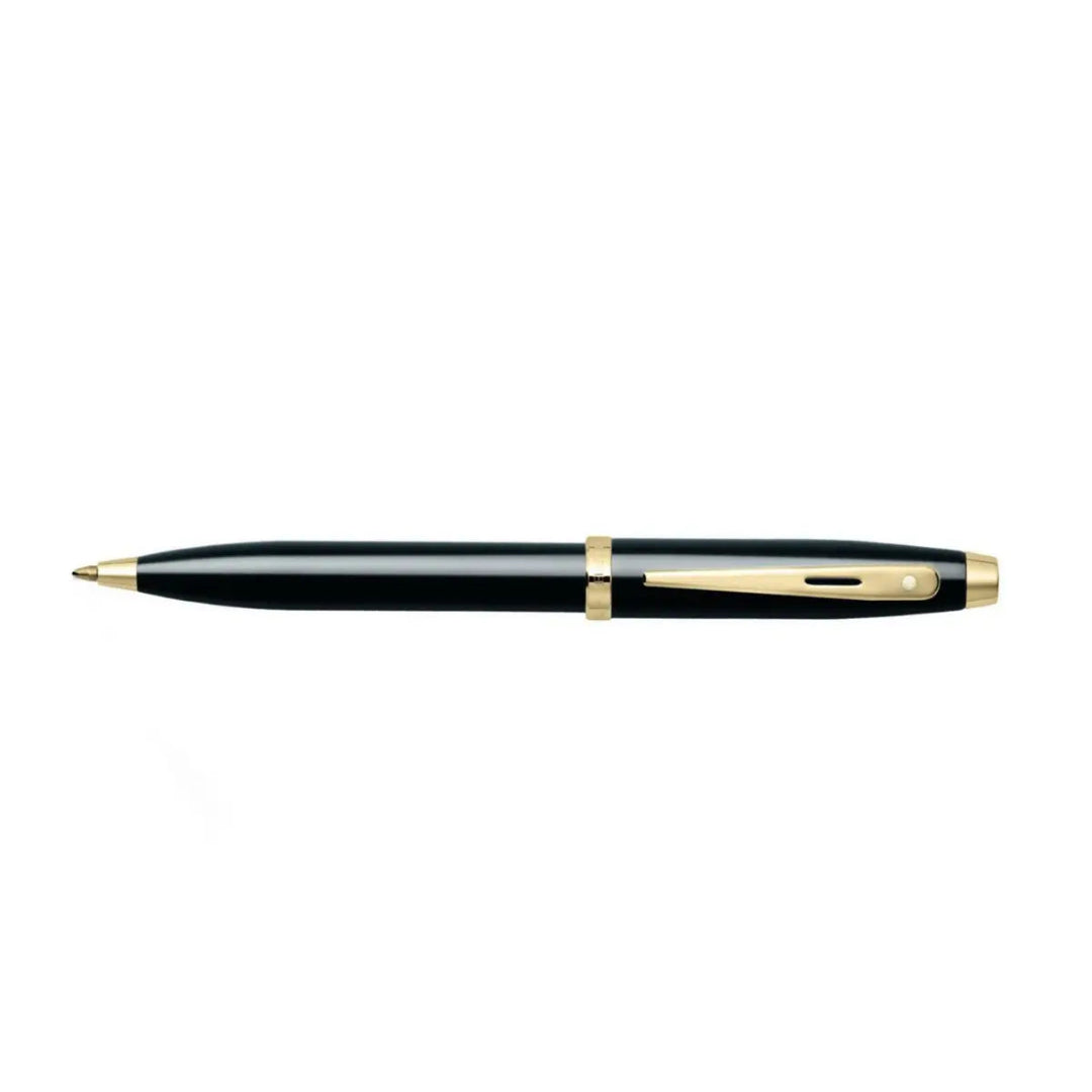 Sheaffer 100 Glossy Black Ballpoint Pen With Gold Trims full side profile