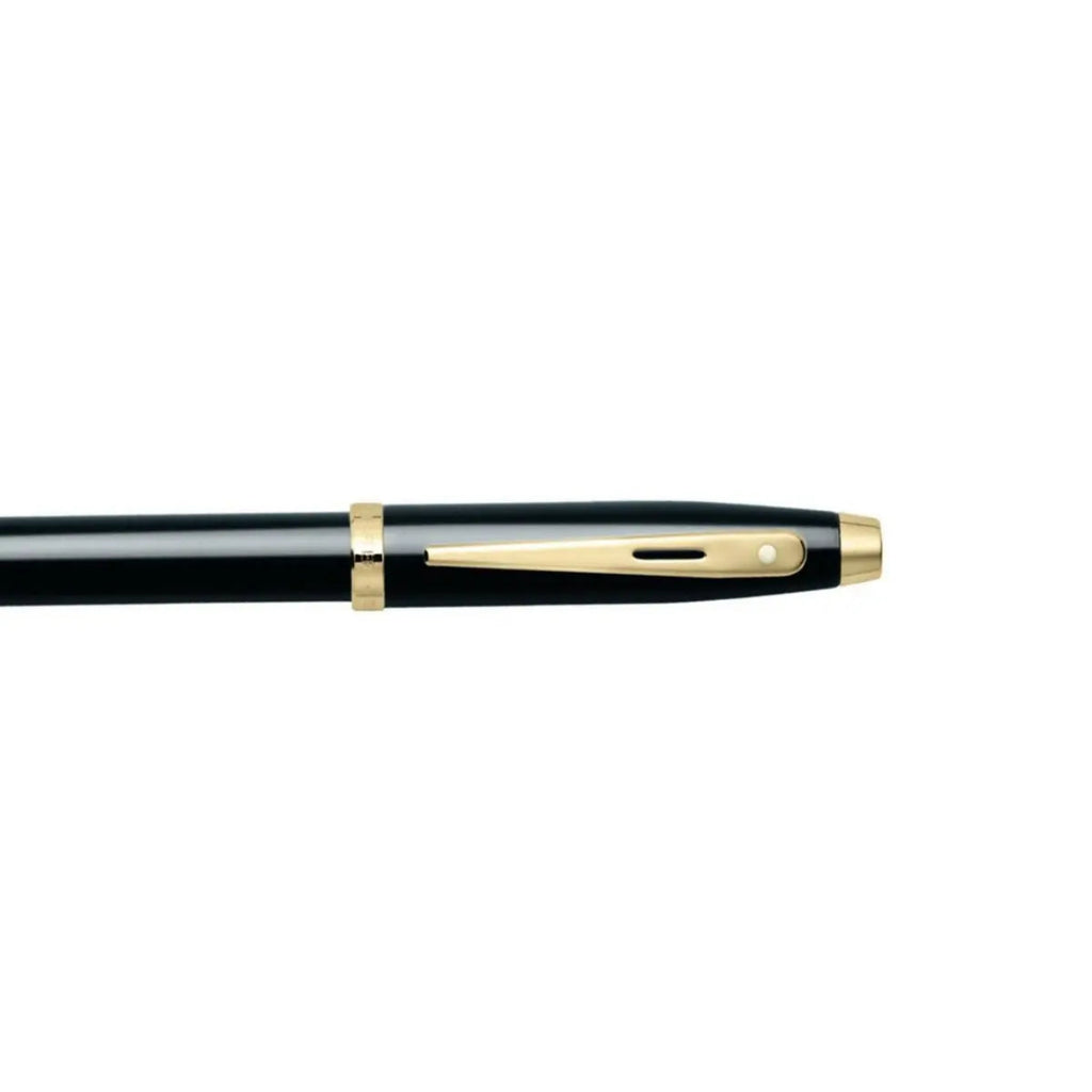 Sheaffer 100 Glossy Black Ballpoint Pen With Gold Trims clip details